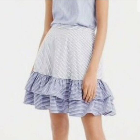 J. Crew Dresses & Skirts - *J.Crew Blue Striped Tiered Ruffle Skirt Sz.2